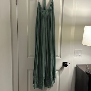 Womens Sage Green Maxi Dress with Crochet Detail